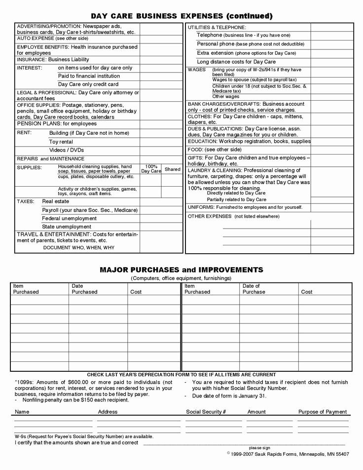 Home Daycare Tax Worksheet Luxury Daycare Business In E and Expense Sheet to File Your