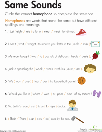 Homophones Worksheet 2nd Grade Awesome Homophones Same sounds Second Grade Help