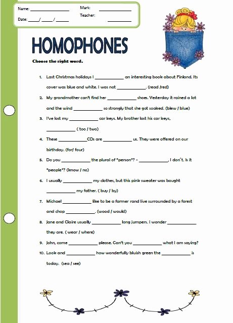 Homophones Worksheet 2nd Grade Awesome Homophones Worksheet