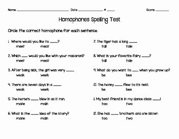 Homophones Worksheet 2nd Grade Beautiful Homophone Spelling Test by B S Bees