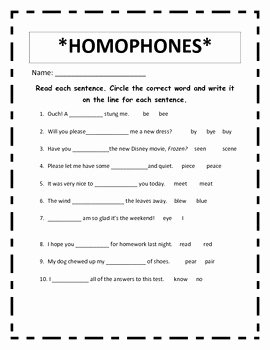 Homophones Worksheet 2nd Grade Elegant Homophone Quiz by Rachel Burton