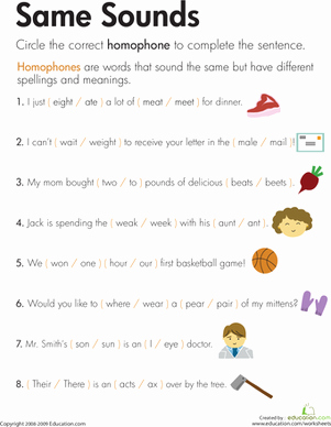 Homophones Worksheet 2nd Grade Fresh Homophones Same sounds Worksheet