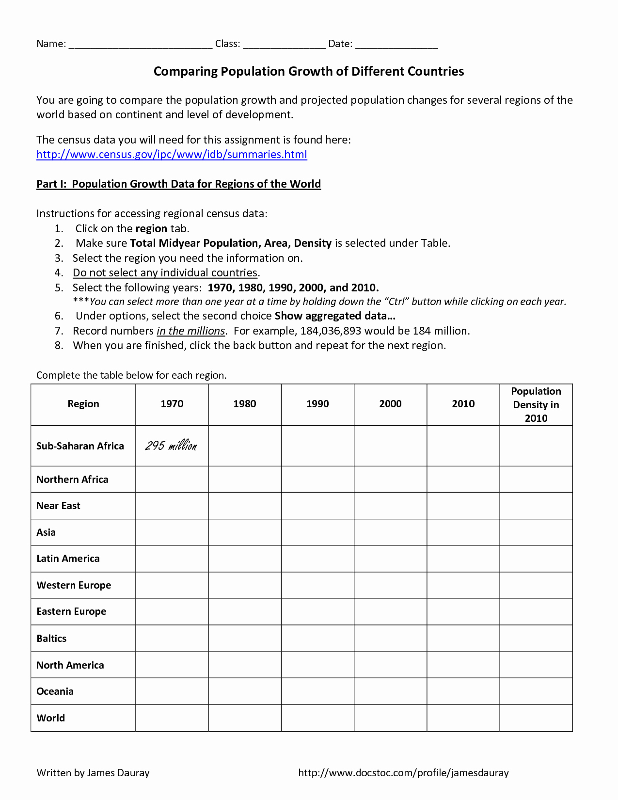 Human Population Growth Worksheet Answer