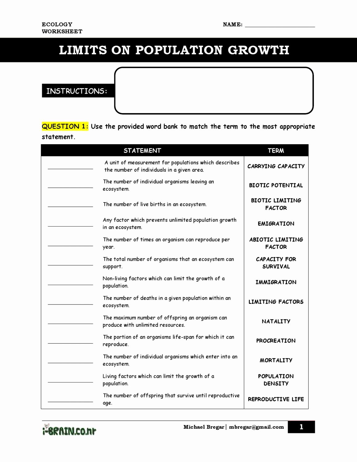 Human Population Growth Worksheet Answer