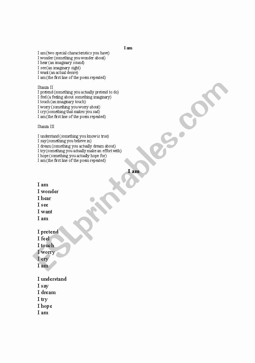I Am Poem Worksheet Best Of English Worksheets the I Am Poem Make A Poem