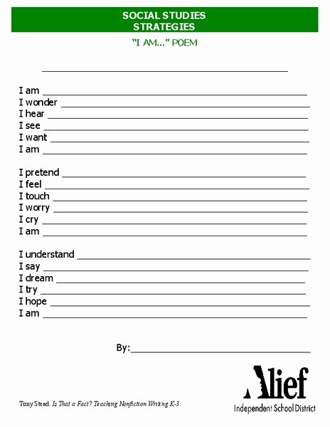 I Am Poem Worksheet Fresh &quot;i Am&quot; Poem Worksheet for 3rd 6th Grade