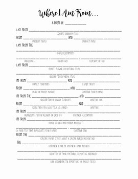 I Am Poem Worksheet Fresh &quot;where I Am From&quot; Poem Template by Meghan Peters