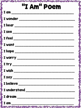 I Am Poem Worksheet Inspirational I Am Poem Template Features 9 Bright Colored Borders