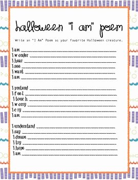 I Am Poem Worksheet Luxury Halloween I Am Poem Worksheet by April Hall
