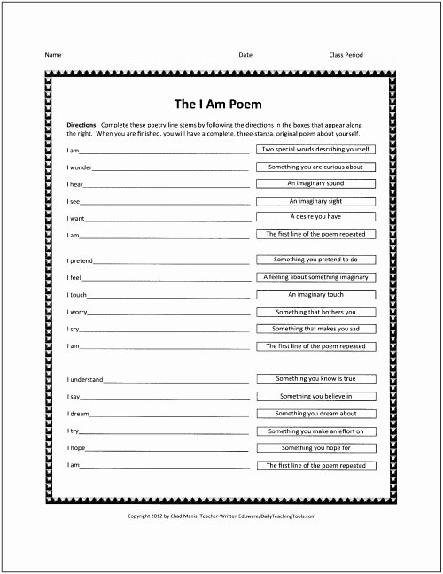 I Am Poem Worksheet New Free Graphic organizers for Teaching Writing