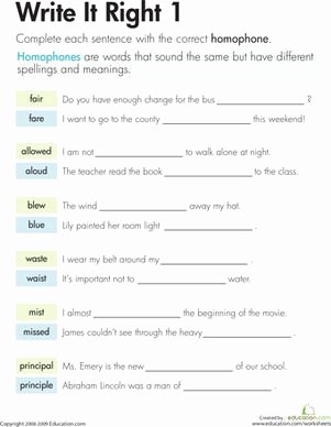 I Have Rights Worksheet Awesome Homophones Write It Right 1