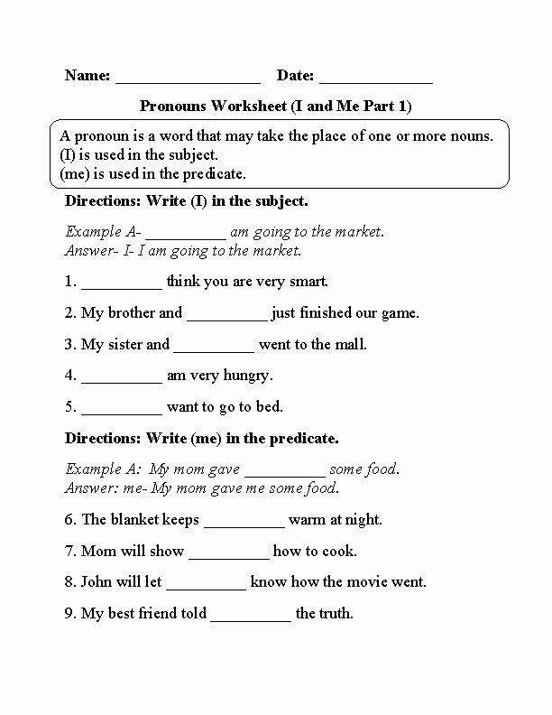 I Vs Me Worksheet Luxury Pronouns Worksheets