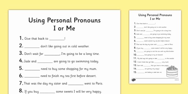 I Vs Me Worksheet Unique Using Personal Pronouns I or Me Worksheet Personal Pronouns