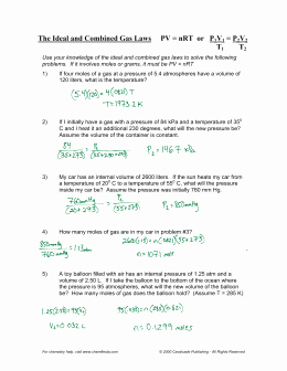 Ideal Gas Law Worksheet Awesome Ideal Gas Law Worksheet Pv = Nrt