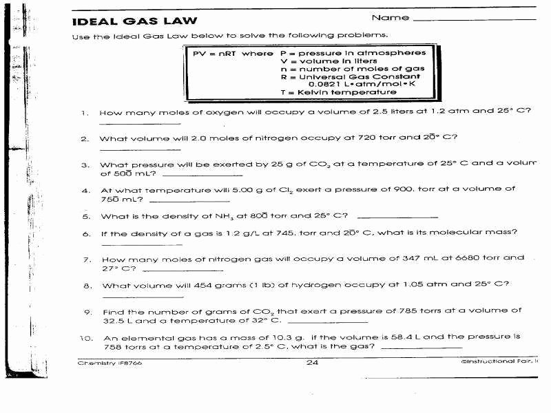 Ideal Gas Law Worksheet Beautiful Ideal Gas Law Worksheet