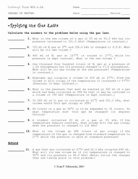 Ideal Gas Law Worksheet Lovely Ideal Gas Law Practice Worksheet