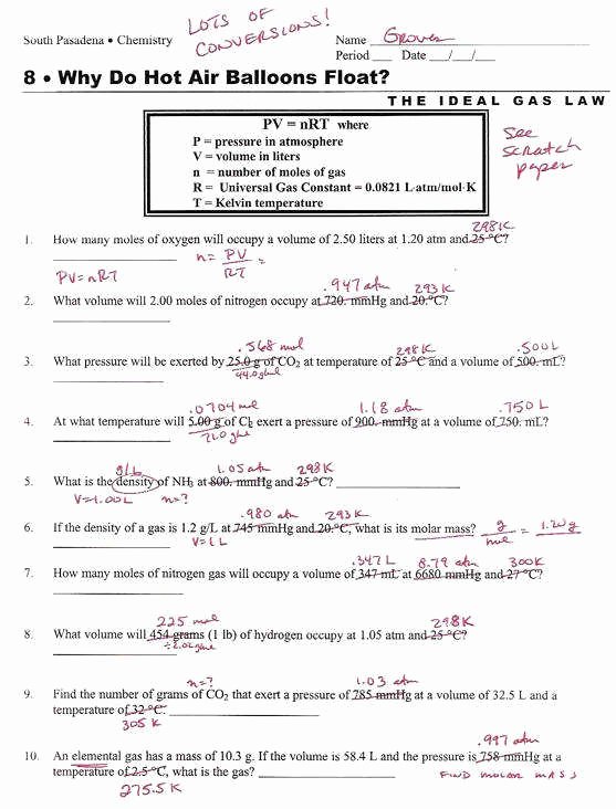 Ideal Gas Laws Worksheet Beautiful Ideal Gas Law Problems Worksheet