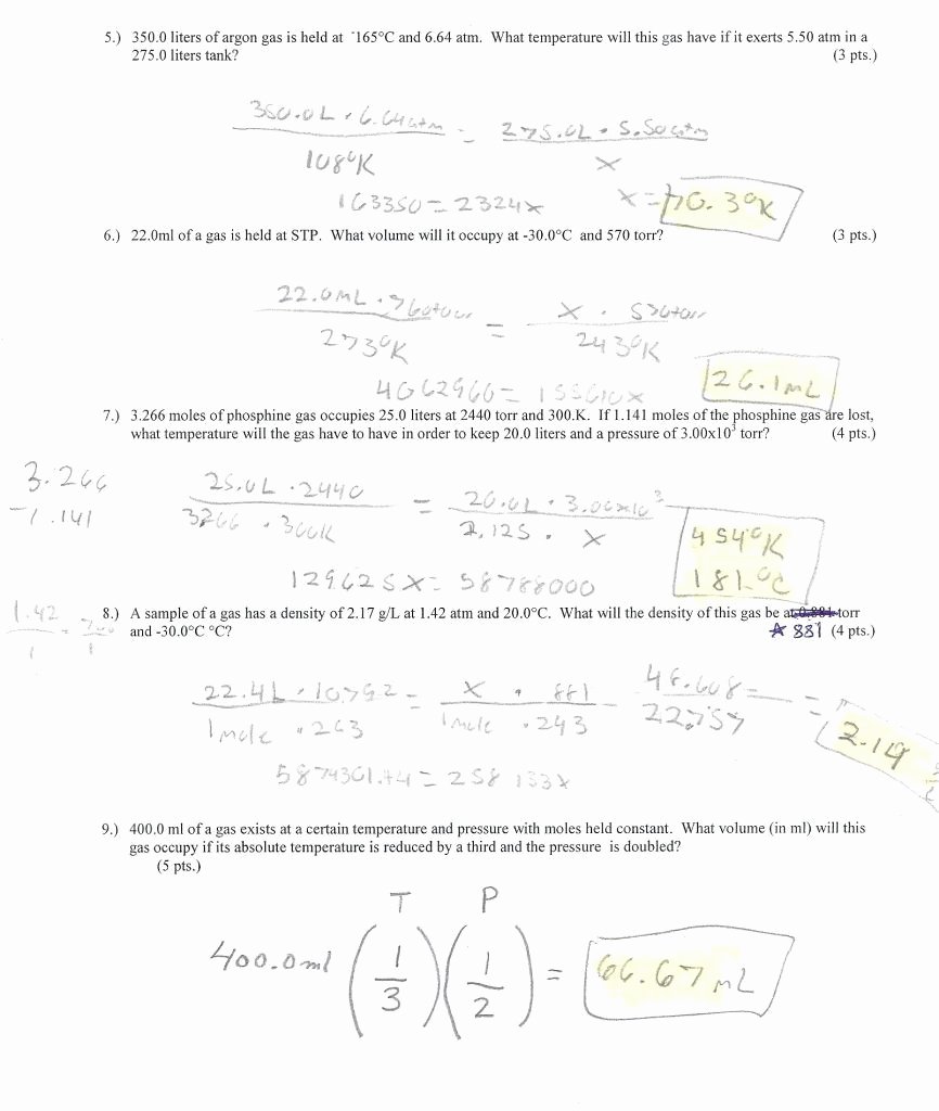 Ideal Gas Laws Worksheet Fresh Gas Laws Worksheet Answer Key Gases Litre Ideal Gas Law