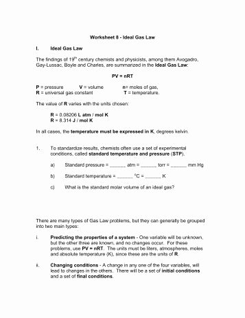 Ideal Gas Laws Worksheet Lovely Gas Laws Exam â A