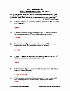 Ideal Gas Laws Worksheet Lovely Gas Laws Worksheet 2 Mafiadoc