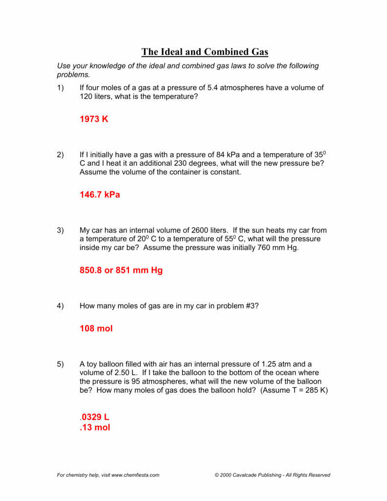 Ideal Gas Laws Worksheet New Ideal Gas Law Worksheet Pv = Nrt