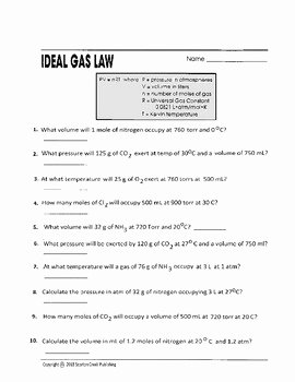 Ideal Gas Laws Worksheet Unique Avogadro S Law Worksheet Answer Key Geo Kids