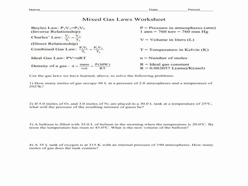 Ideal Gas Laws Worksheet Unique Ideal Gas Law Practice Worksheet