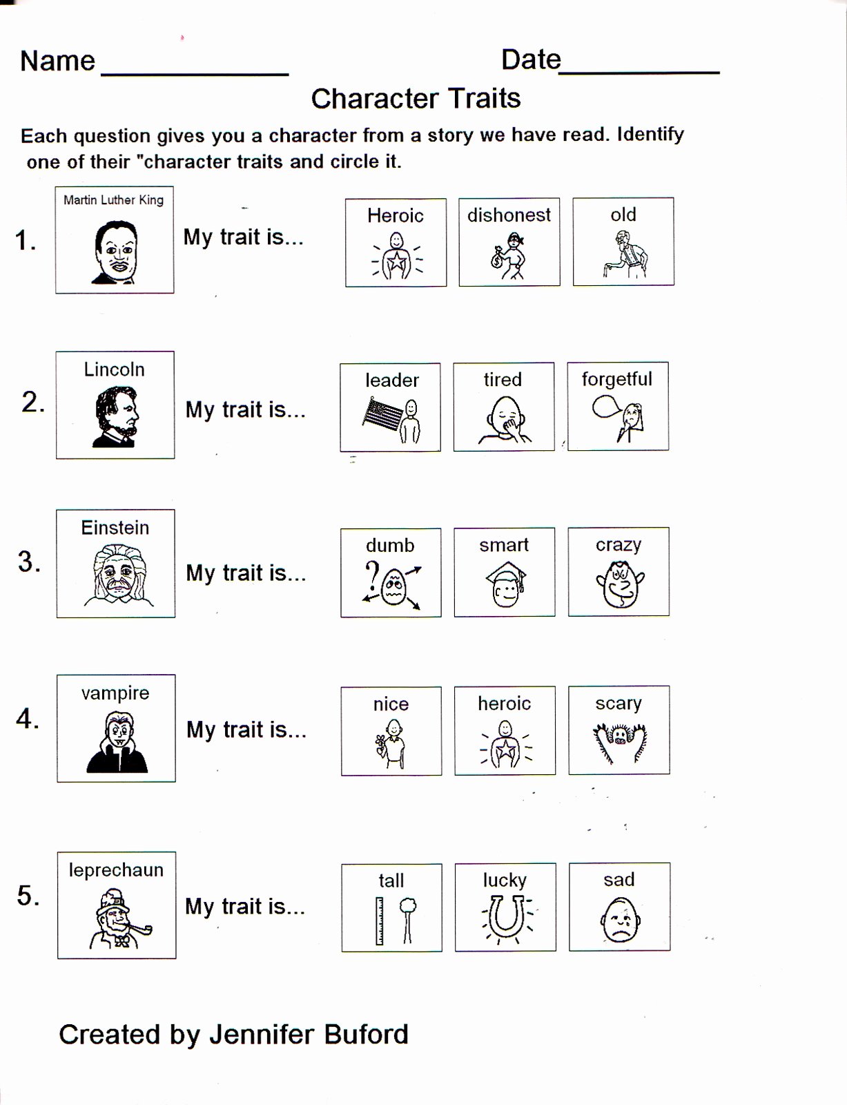 Identifying Character Traits Worksheet Awesome Low Incidence Worksheets