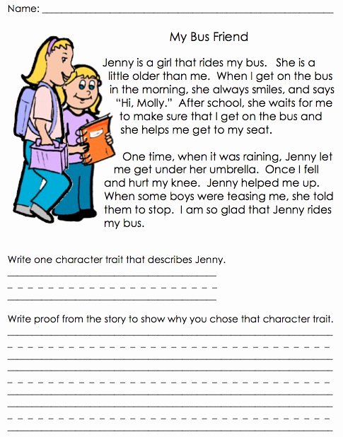 Identifying Character Traits Worksheet