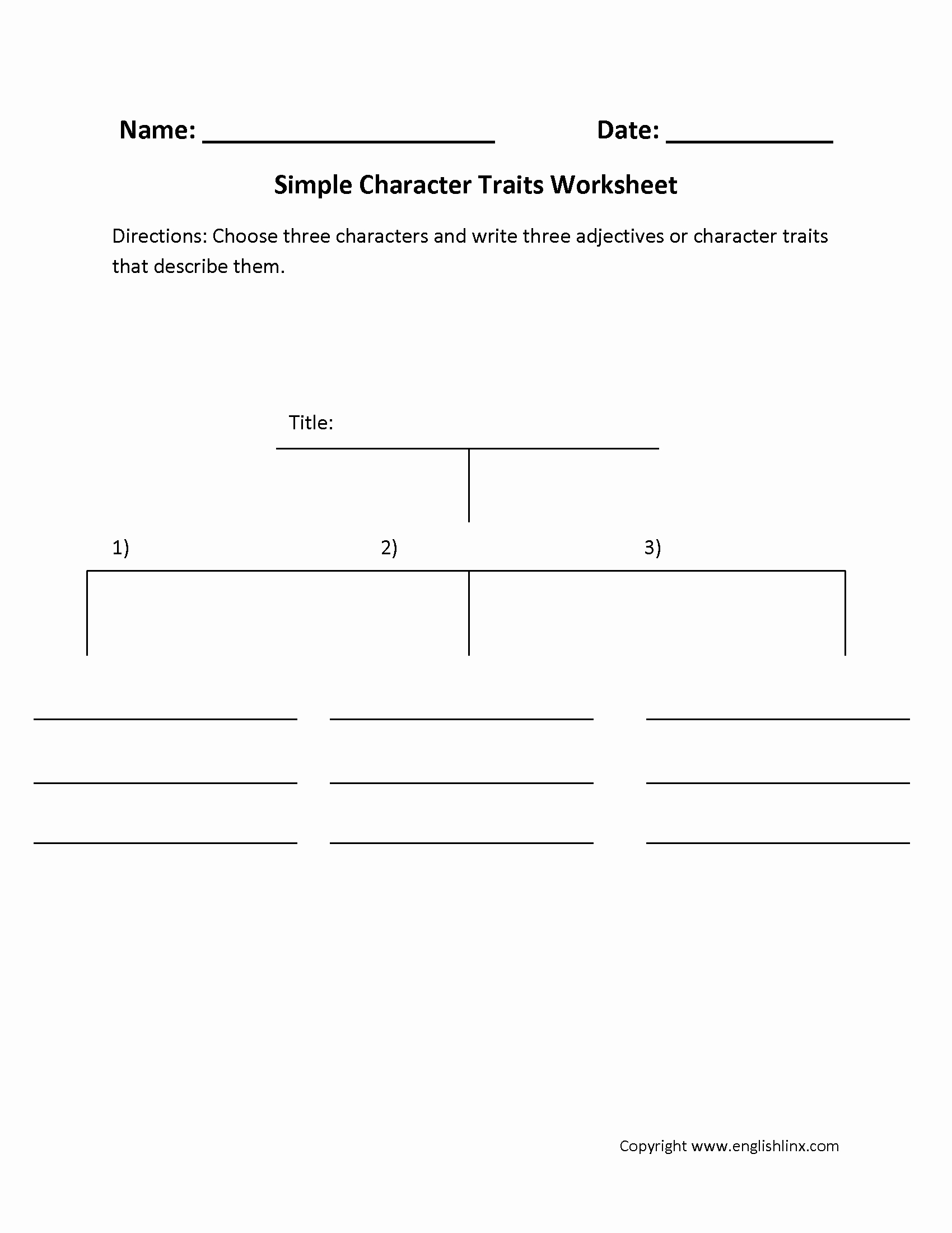 Identifying Character Traits Worksheet