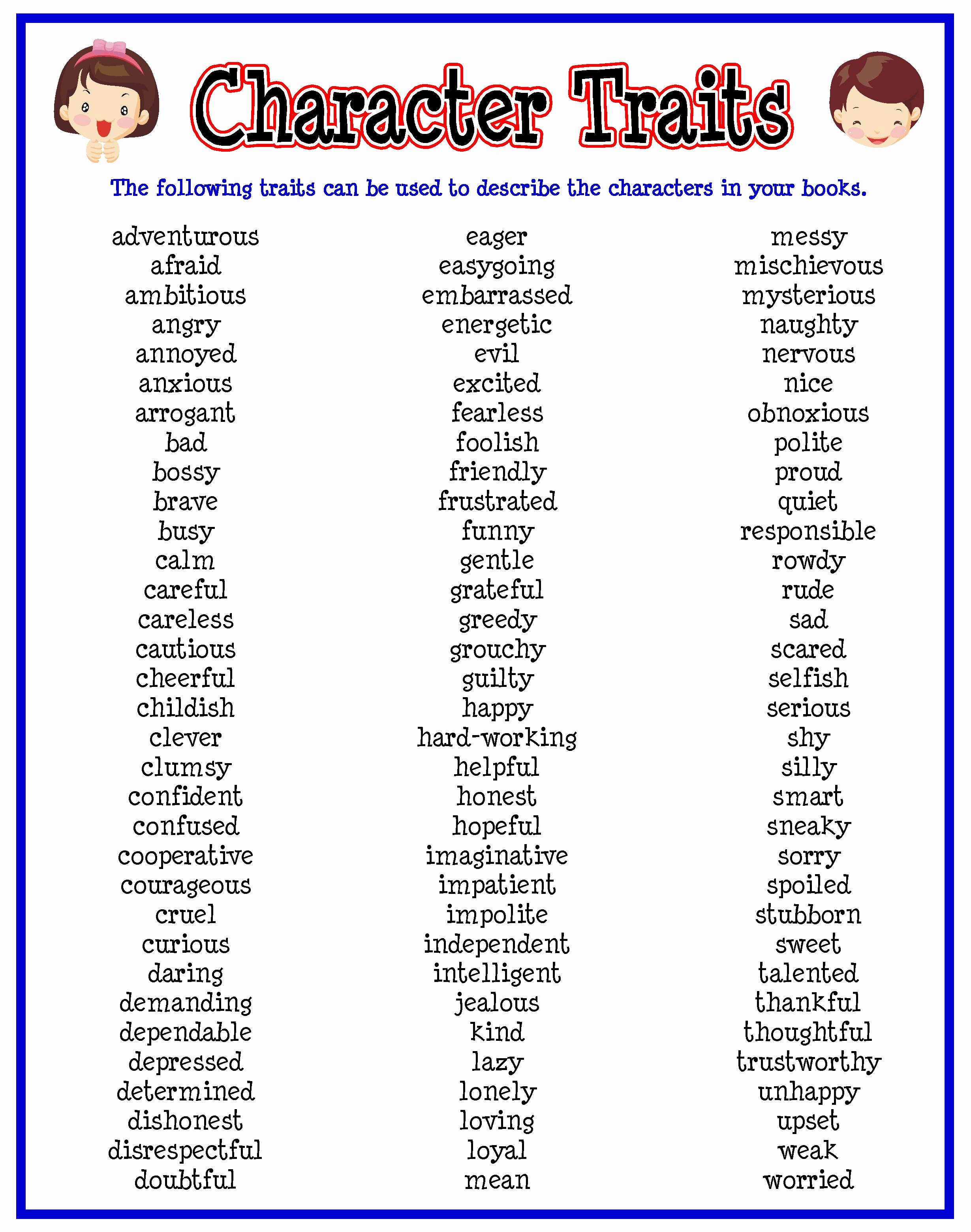 50 Identifying Character Traits Worksheet