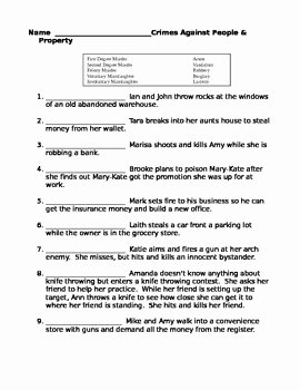 Identifying Character Traits Worksheet Luxury Criminal Law Crime Vocabulary Matching with Word Bank