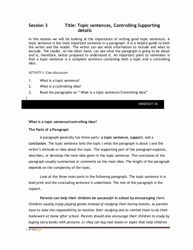 Identifying thesis Statement Worksheet Inspirational topic Sentence &amp; Supporting Details