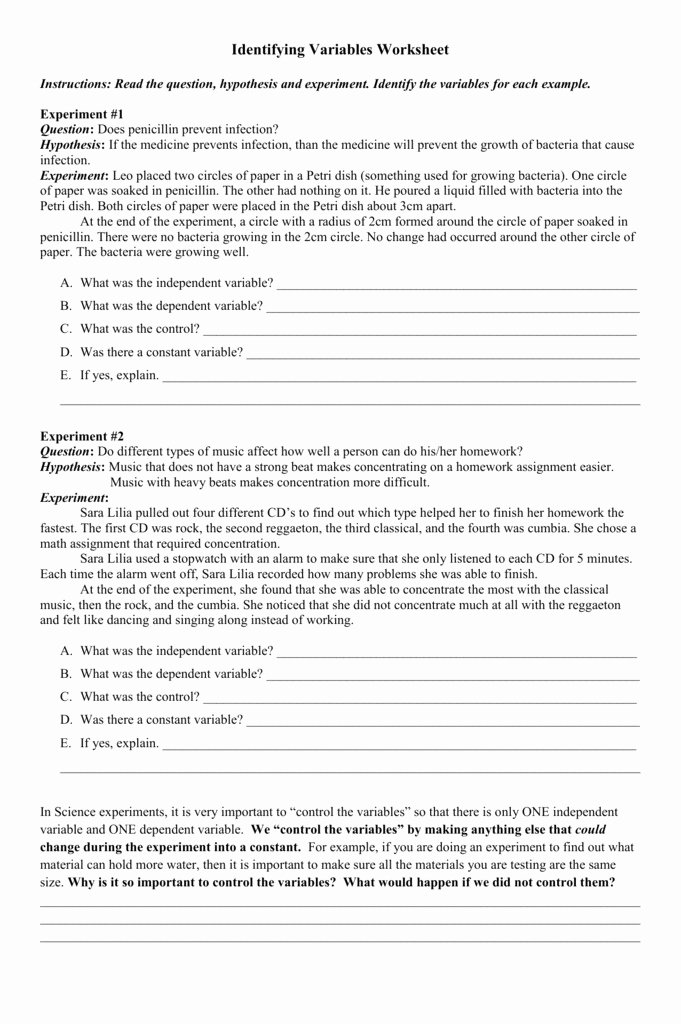 Identifying Variables Worksheet Answers New Identifying Variables Worksheet