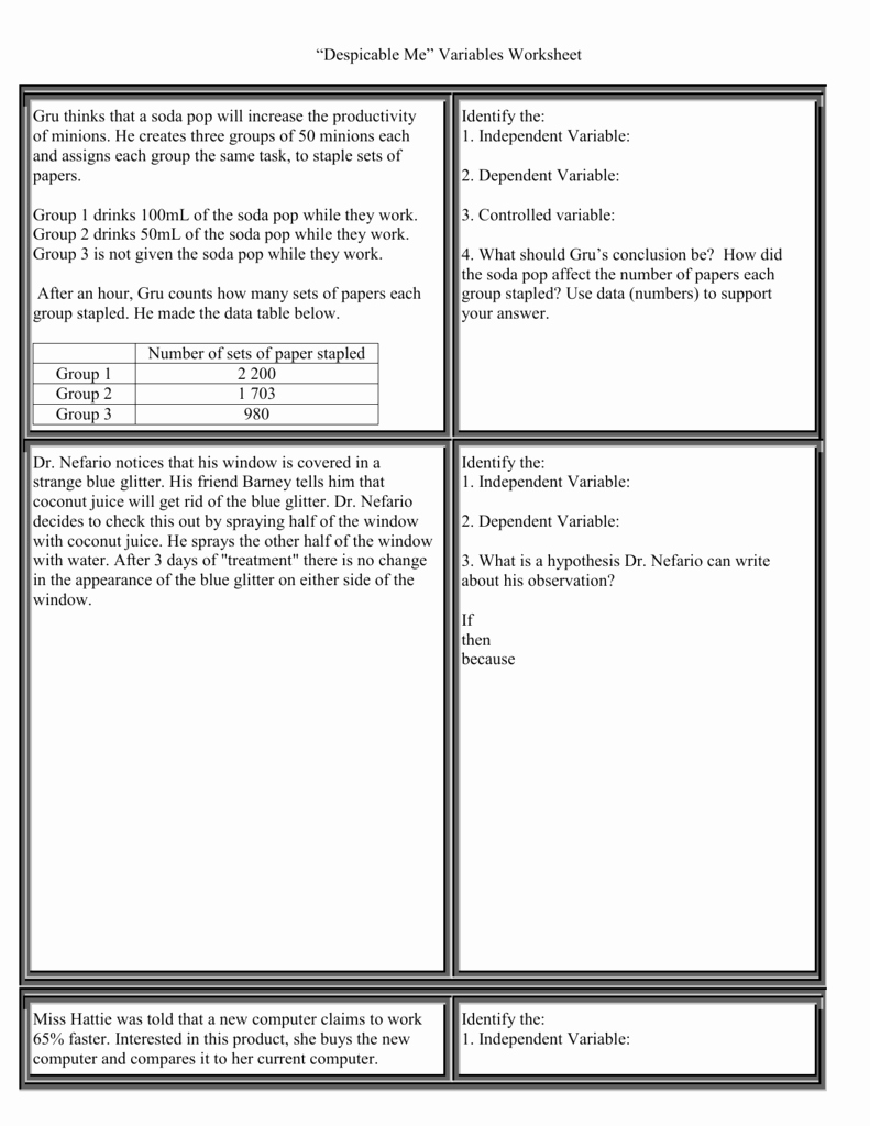 Identifying Variables Worksheet Answers Unique Identify the Controls and Variables Worksheet