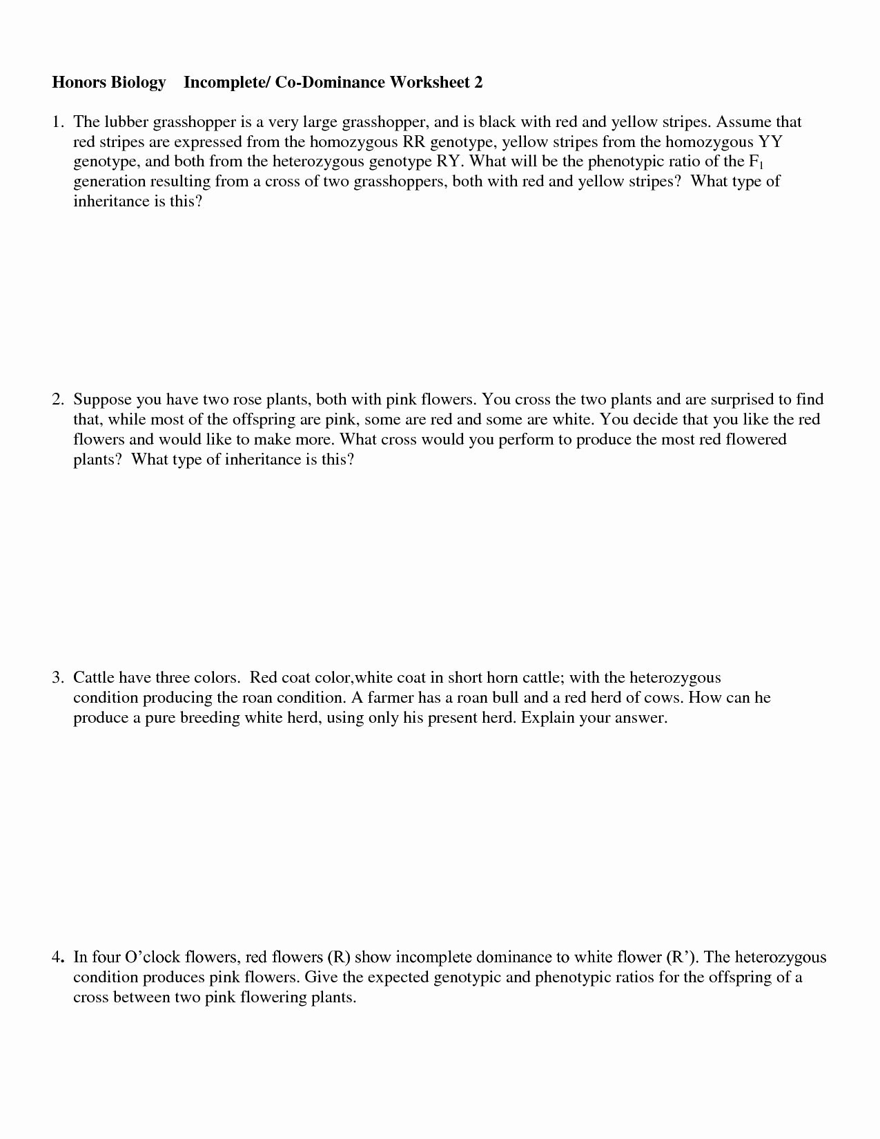 Incomplete and Codominance Worksheet Best Of Codominance In Plete Dominance Worksheet Answers