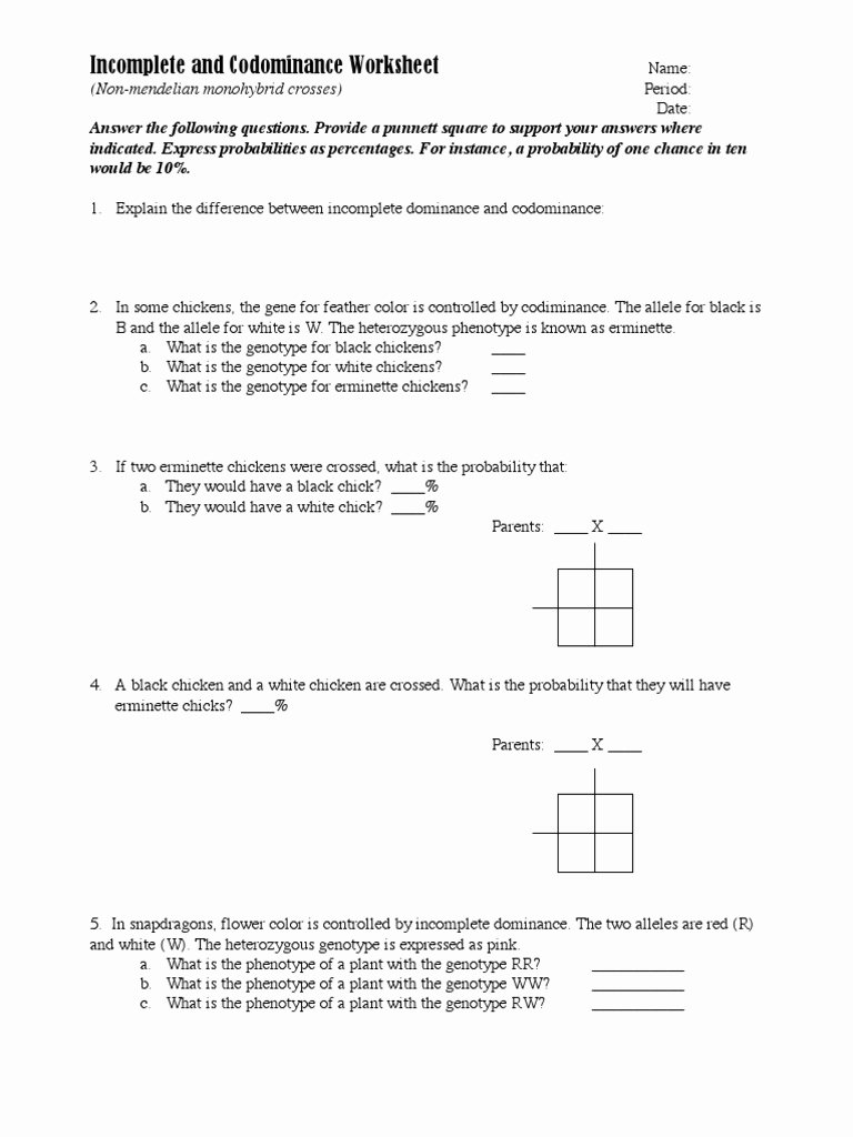 Incomplete and Codominance Worksheet Best Of In Plete Dominance and Codominance Worksheet Answers