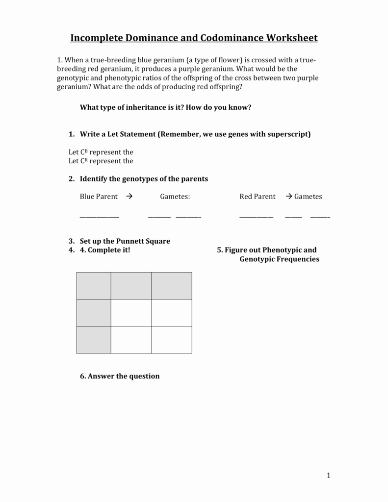 Incomplete and Codominance Worksheet Luxury Sbi3u 8 In Plete Dominance Worksheet Oise