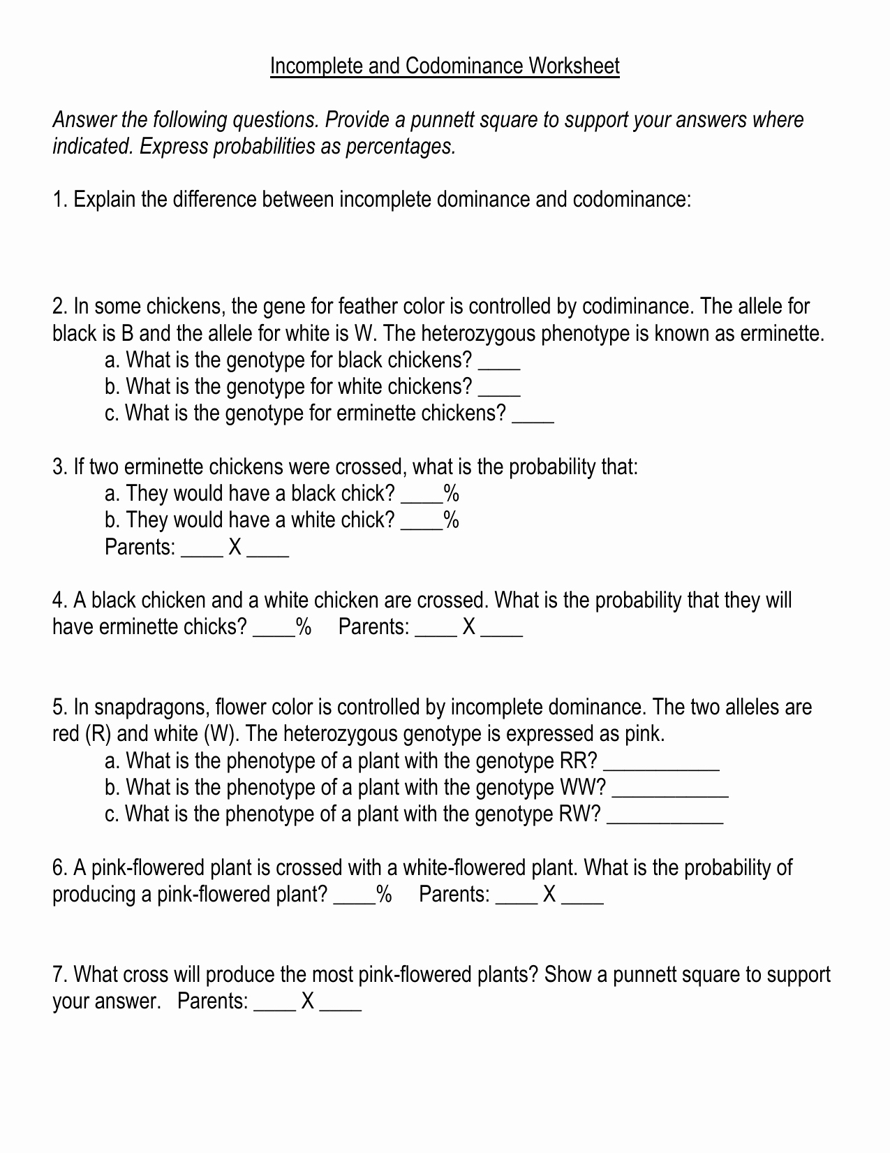 Incomplete and Codominance Worksheet New Codominance and In Plete Dominance Worksheet