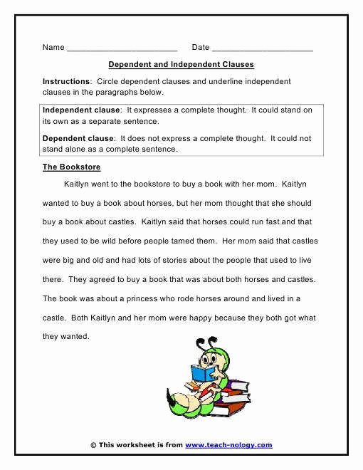 Independent and Dependent Clauses Worksheet Beautiful Independent and Dependent Clauses Worksheet