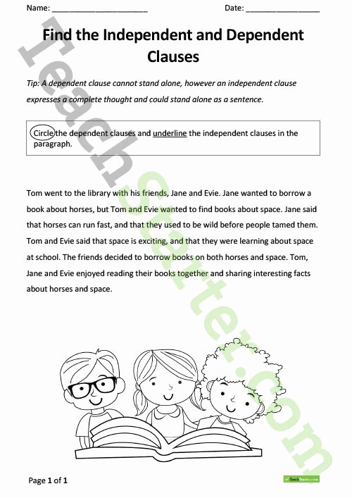 50 Independent And Dependent Clauses Worksheet