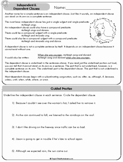 Independent and Dependent Clauses Worksheet Fresh Teach This Worksheets Create and Customise Your Own