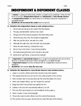 Independent and Dependent Clauses Worksheet Inspirational Independent &amp; Dependent Clauses Worksheet &amp; Answer Key
