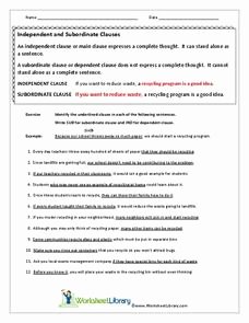 Independent and Dependent Clauses Worksheet Inspirational Independent and Subordinate Clauses Worksheet for 7th