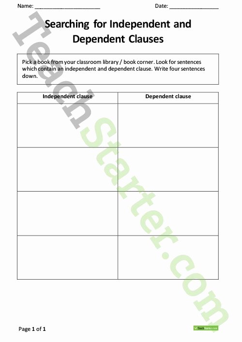 Independent and Dependent Clauses Worksheet Unique Independent and Dependent Clauses Worksheet Pack Teaching