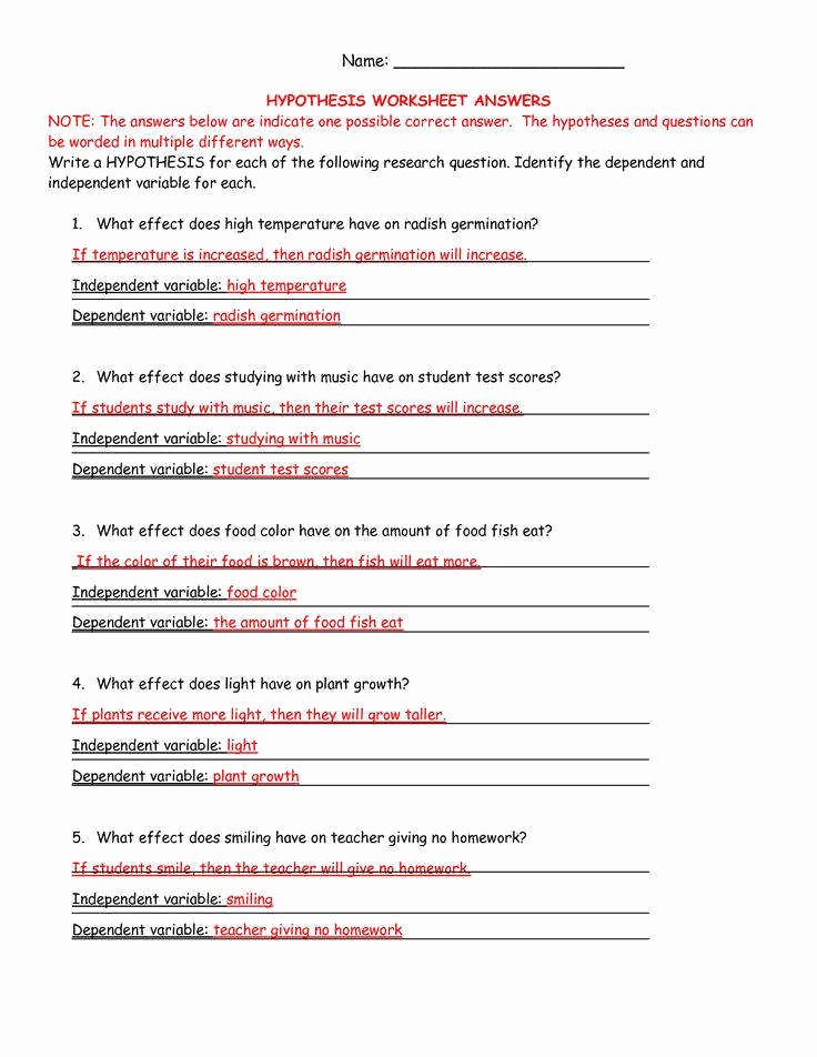 50 Independent And Dependent Variables Worksheet