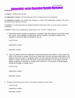 Independent Dependent Variable Worksheet Lovely Parts Of An Experiment Worksheet
