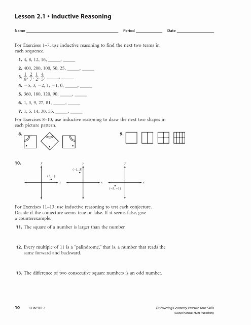 Inductive and Deductive Reasoning Worksheet Luxury Lesson 2 1 • Inductive Reasoning