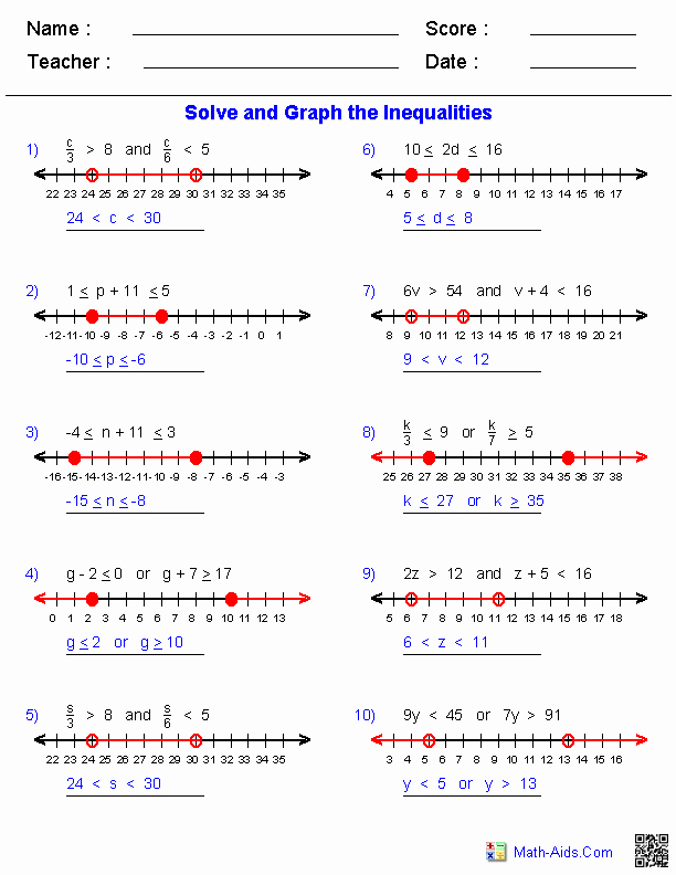 Inequalities Worksheet with Answers Best Of Algebra 1 Worksheets