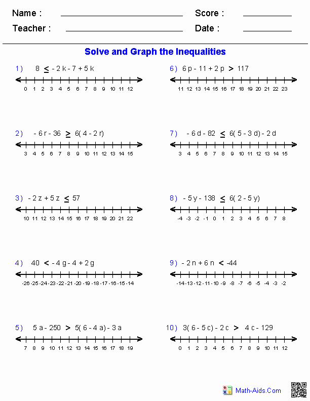 Inequalities Worksheet with Answers Inspirational Algebra 1 Worksheets